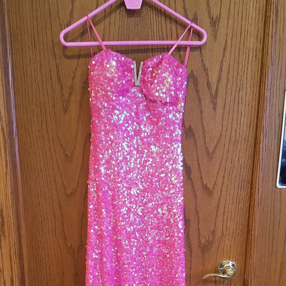 Lily Rose Strapless Pink Sequined Prom Dress